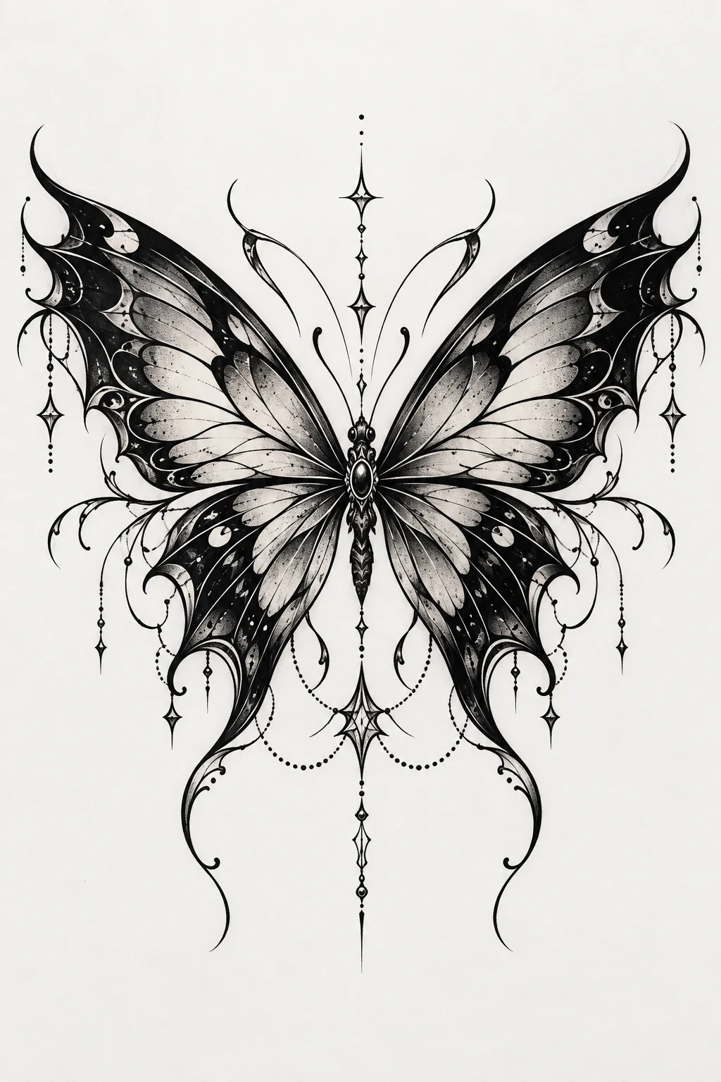 Blackwork Butterfly With Bold Wings — butterfly underboob tattoo style outfit