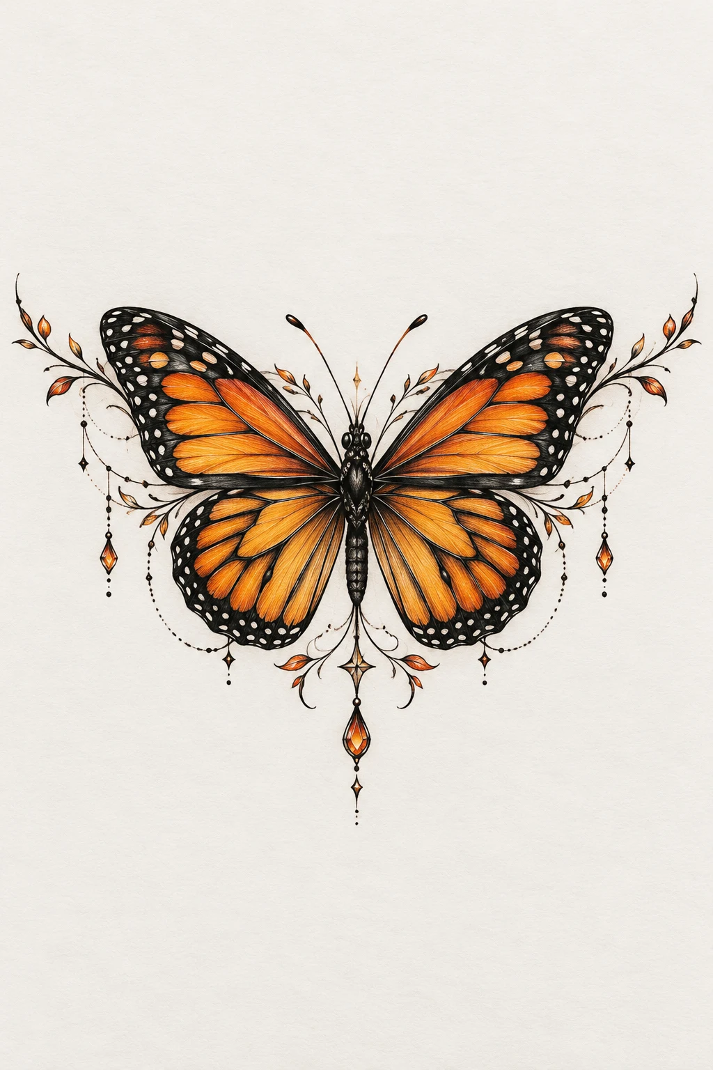 Monarch Butterfly With Orange Details — butterfly underboob tattoo style outfit