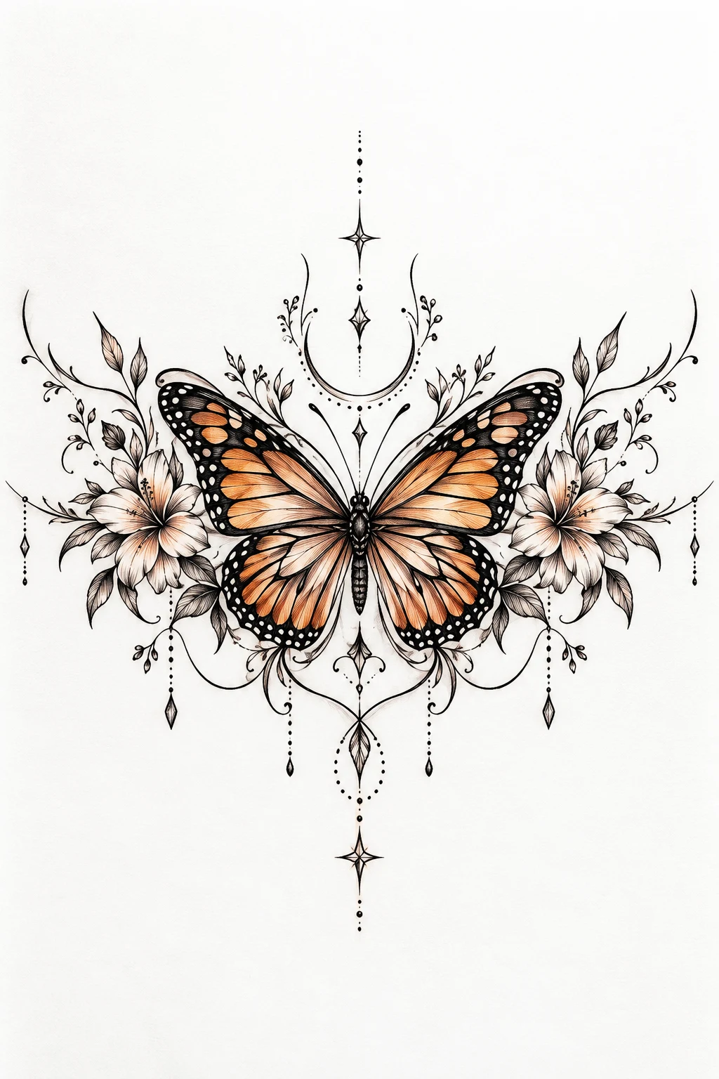 Monarch Butterfly Underbust Design — butterfly underboob tattoo style outfit