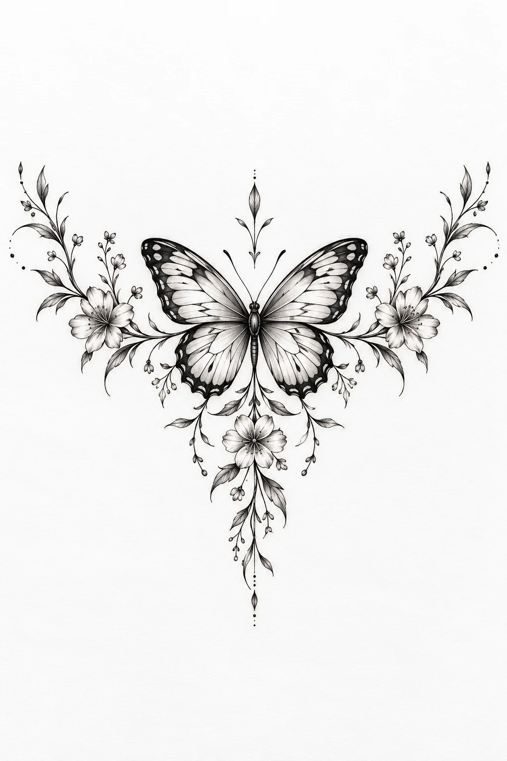 Butterfly With Wildflower Stem — butterfly underboob tattoo style outfit