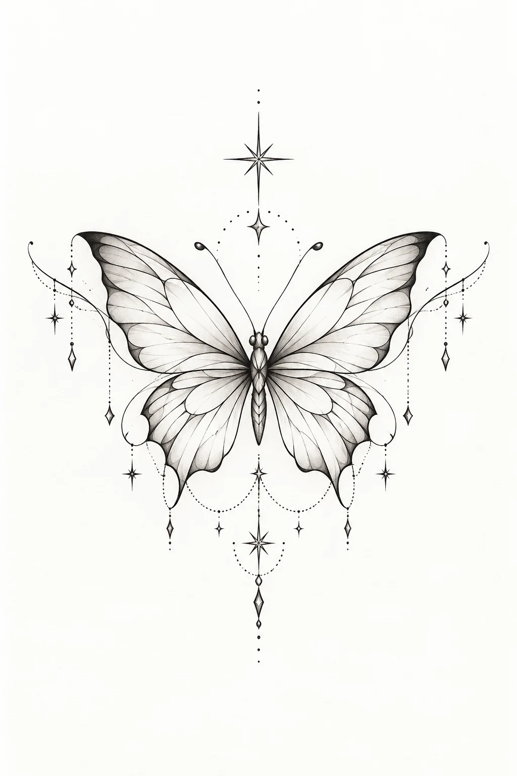Minimalist Butterfly With Tiny Stars — butterfly underboob tattoo style outfit