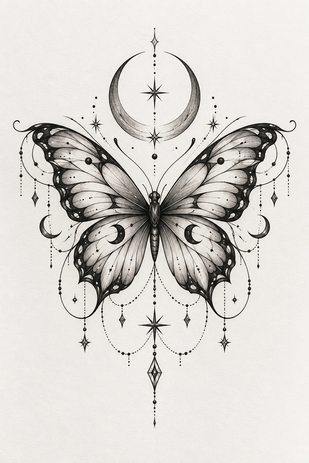 Butterfly With Crescent Moon Details — butterfly underboob tattoo style outfit