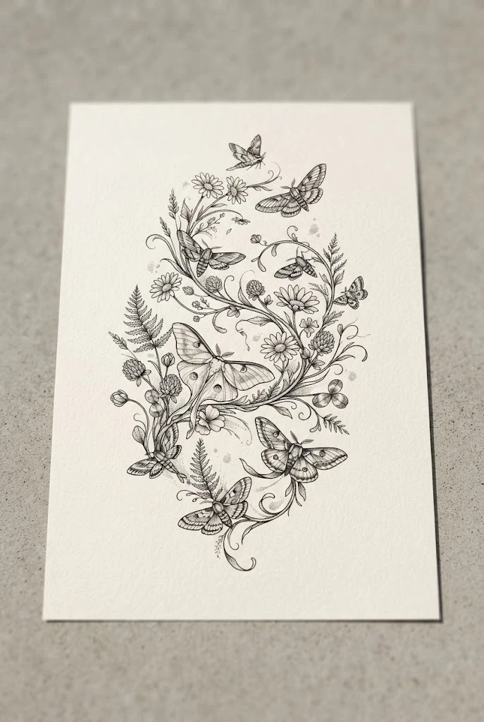 Wildflower and Native Moth Orbit — butterfly wrap around tattoo style outfit