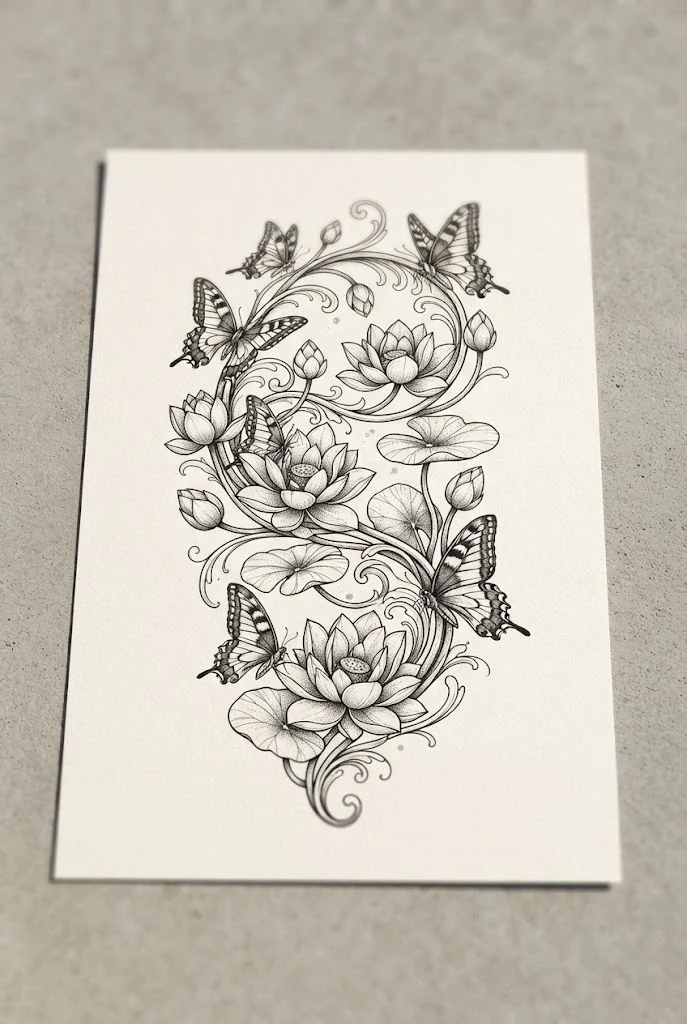 Elegant Lotus and Swallowtail Flow — butterfly wrap around tattoo style outfit