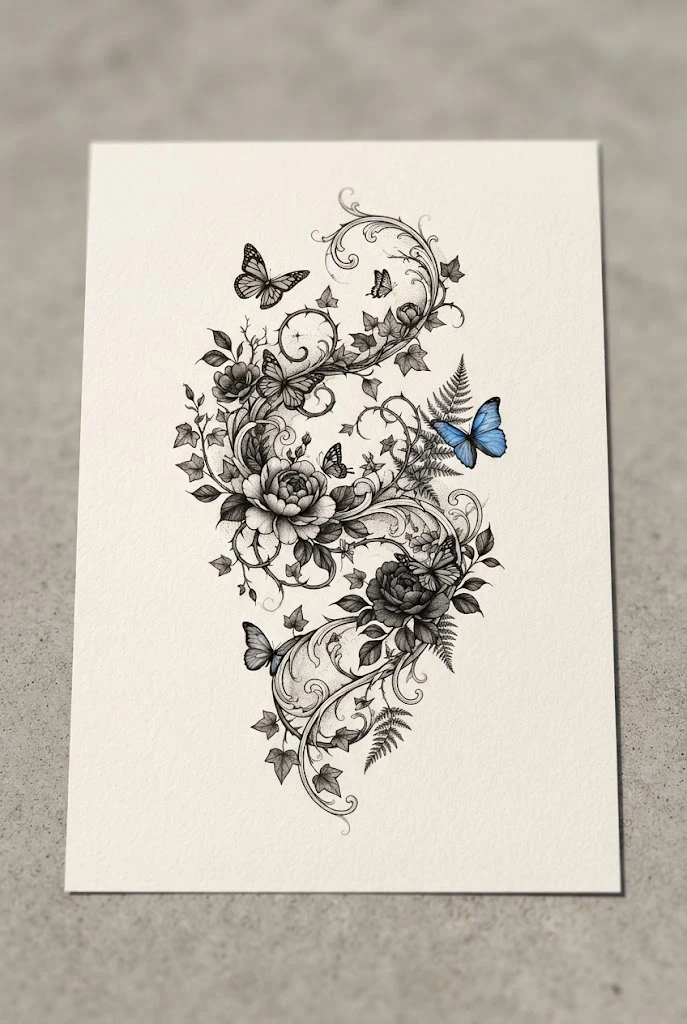Moody Botanical Arm Spiral — butterfly wrap around tattoo style outfit