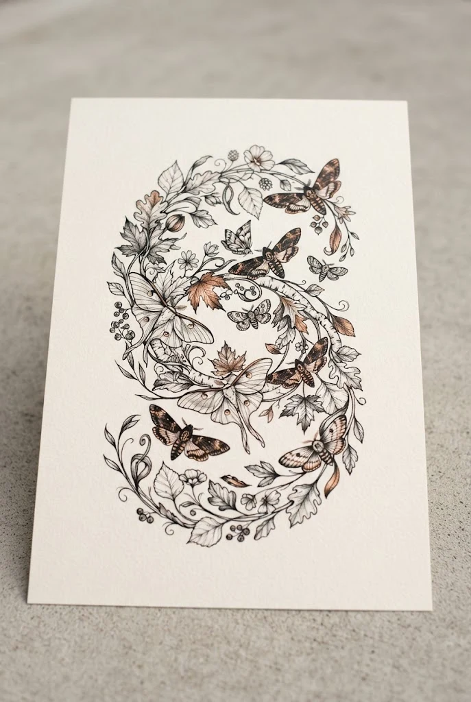Autumnal Leaf and Copper Moth Suite — butterfly wrap around tattoo style outfit