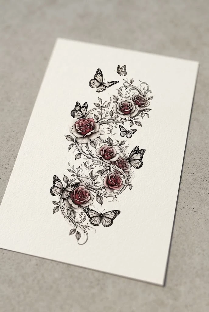 Crimson Rose and Monarch Encirclement — butterfly wrap around tattoo style outfit