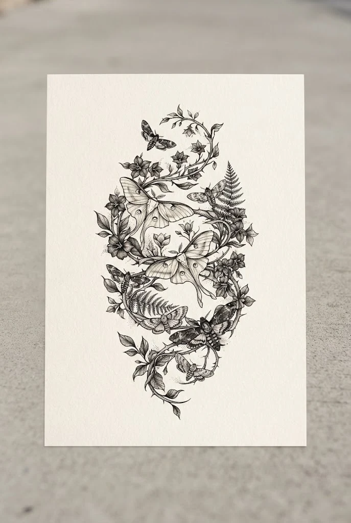 Midnight Nightshade and Moth Helix — butterfly wrap around tattoo style outfit
