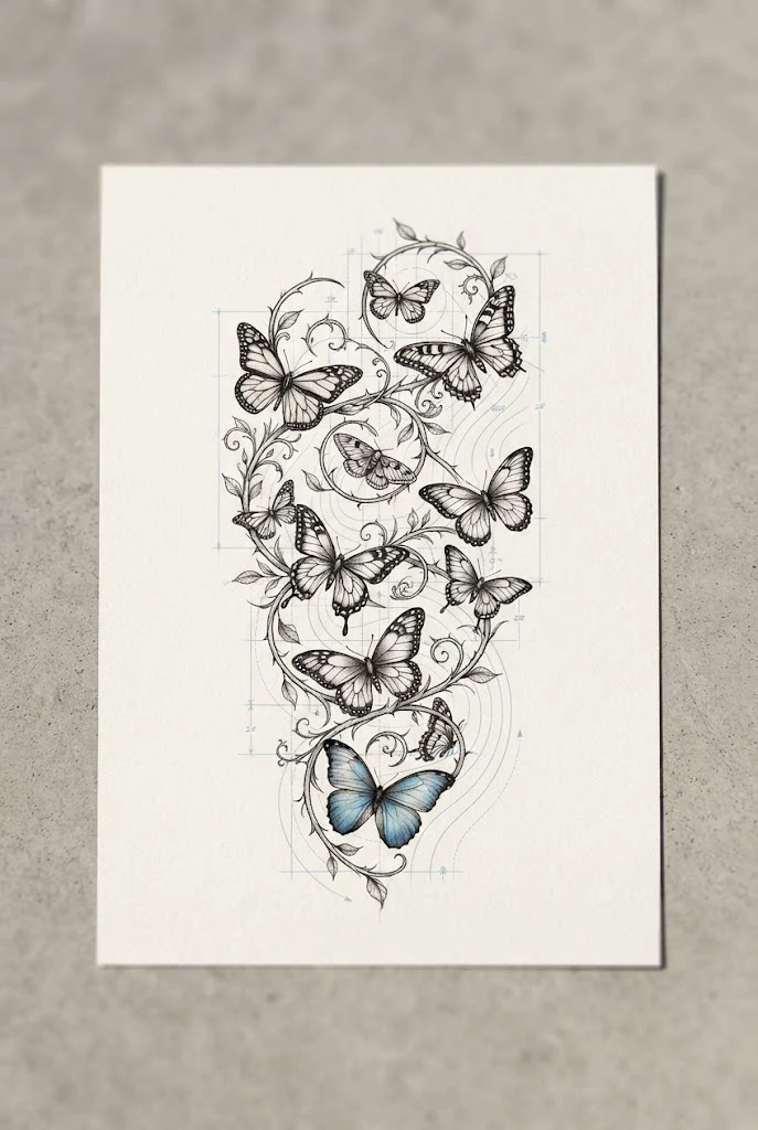 Stenciled Spiral Blueprint — butterfly wrap around tattoo style outfit