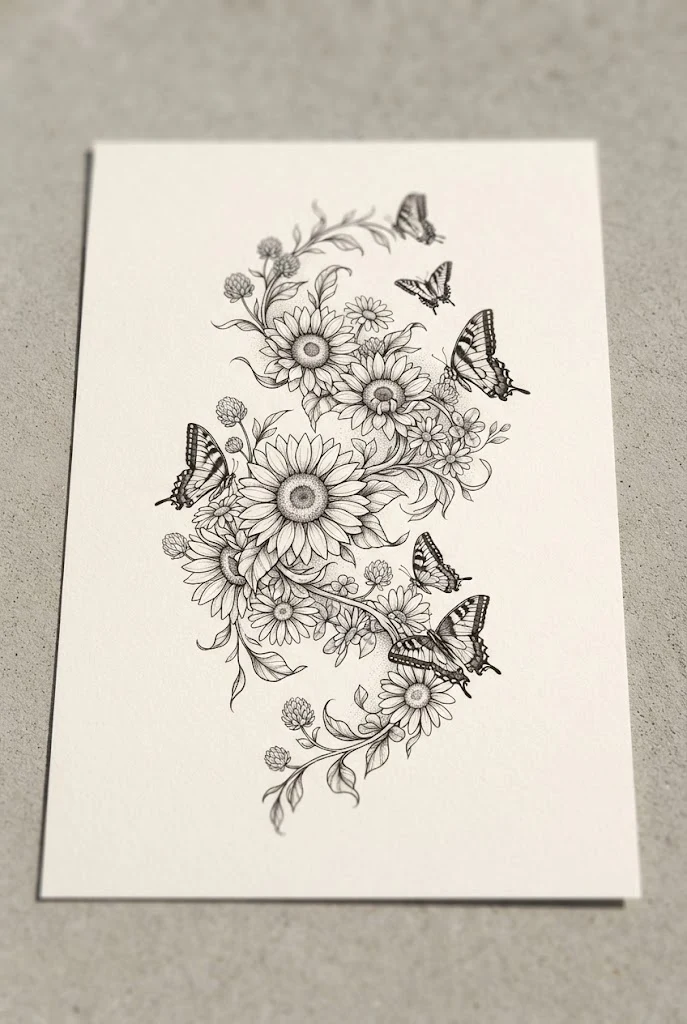 Summer Sunflower and Swallowtail Band — butterfly wrap around tattoo style outfit
