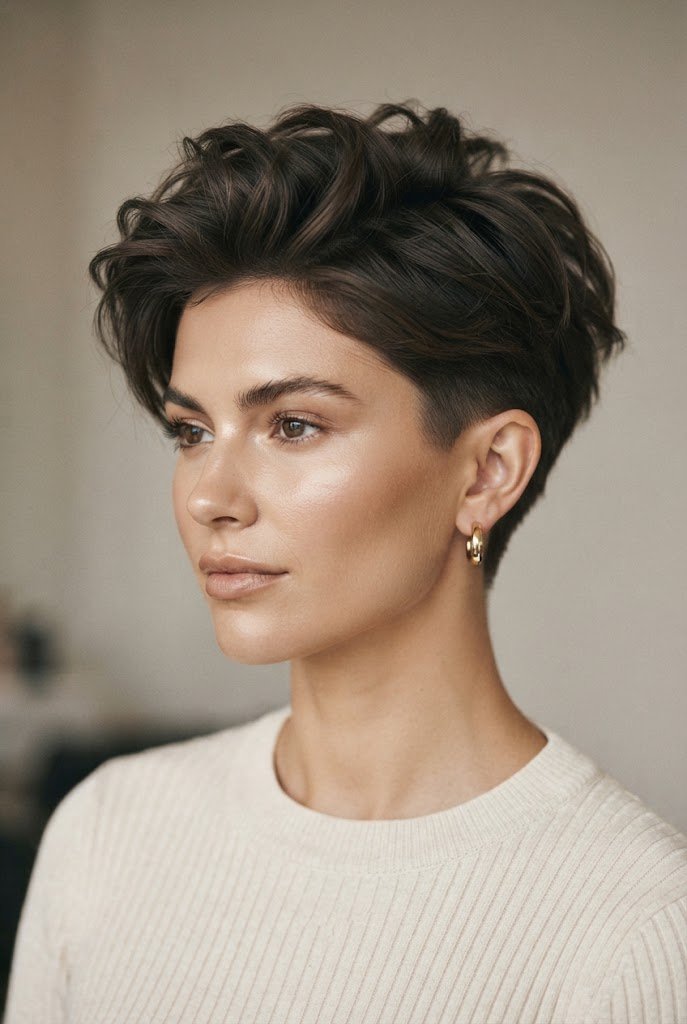 The Lifted Crown Pixie — casual short hairstyles simple style outfit