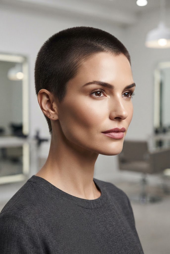 The Ultra-Short Minimalist Buzz — casual short hairstyles simple style outfit