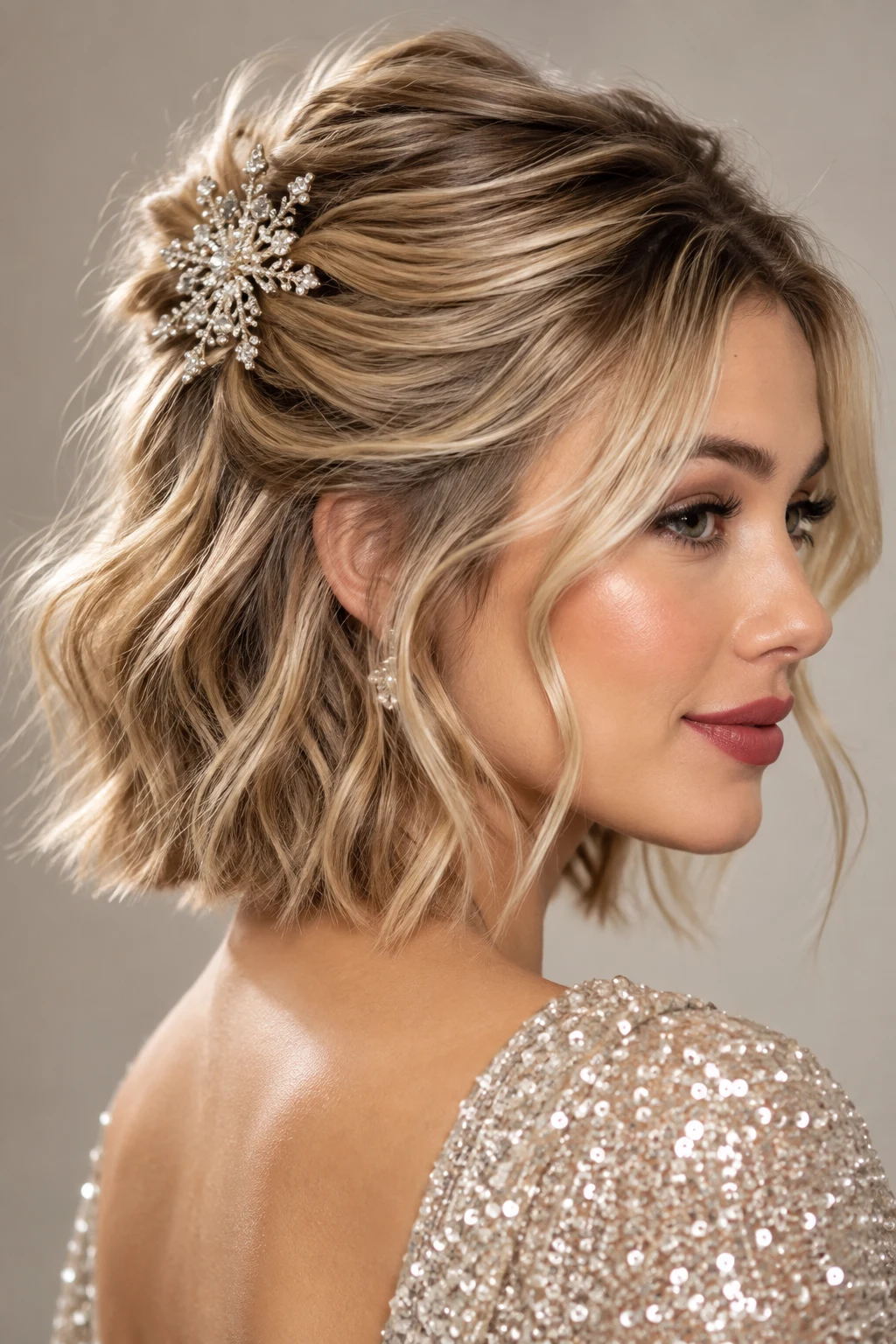 Half-Up Sparkle Clip — Christmas hairstyles for short hair style outfit
