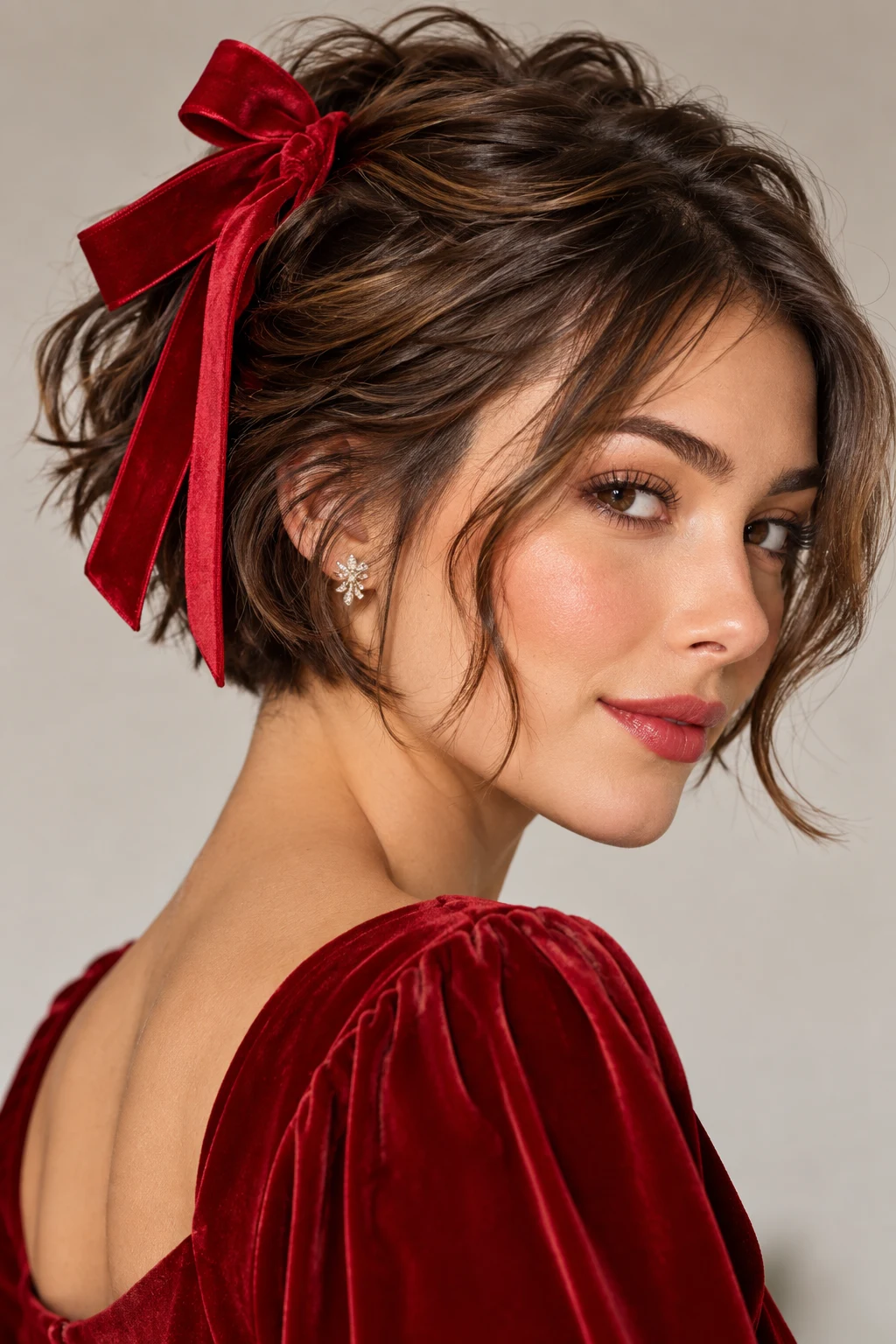 Red Ribbon Bixie — Christmas hairstyles for short hair style outfit