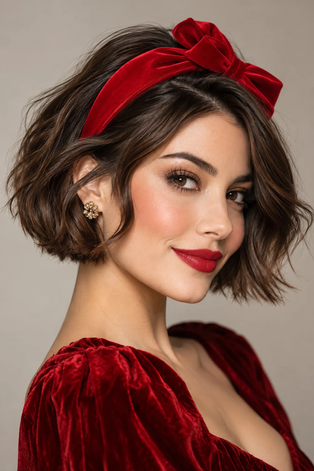 Christmas Red Headband Bob — Christmas hairstyles for short hair style outfit