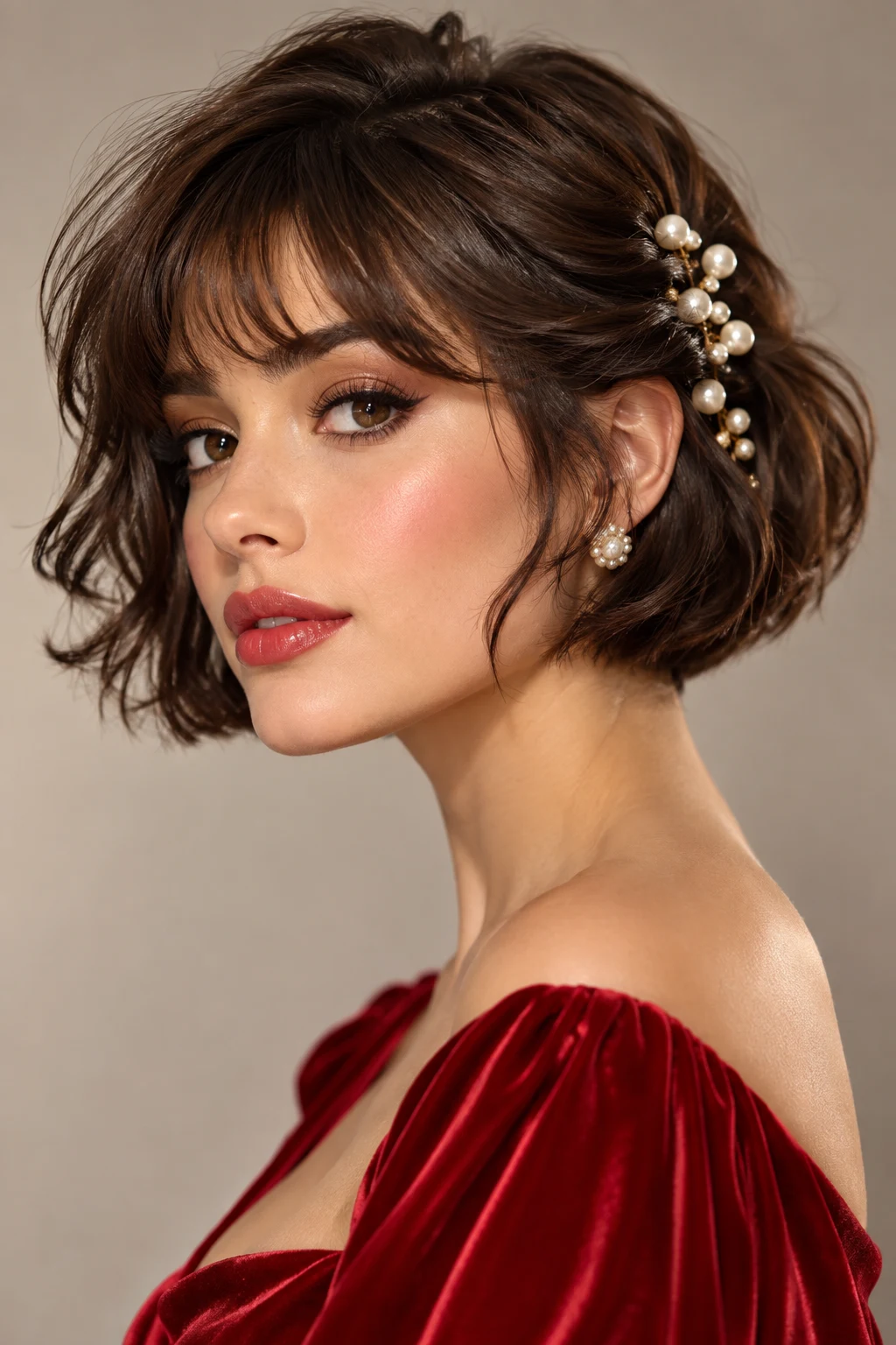 Pearl-Tucked French Bob — Christmas hairstyles for short hair style outfit
