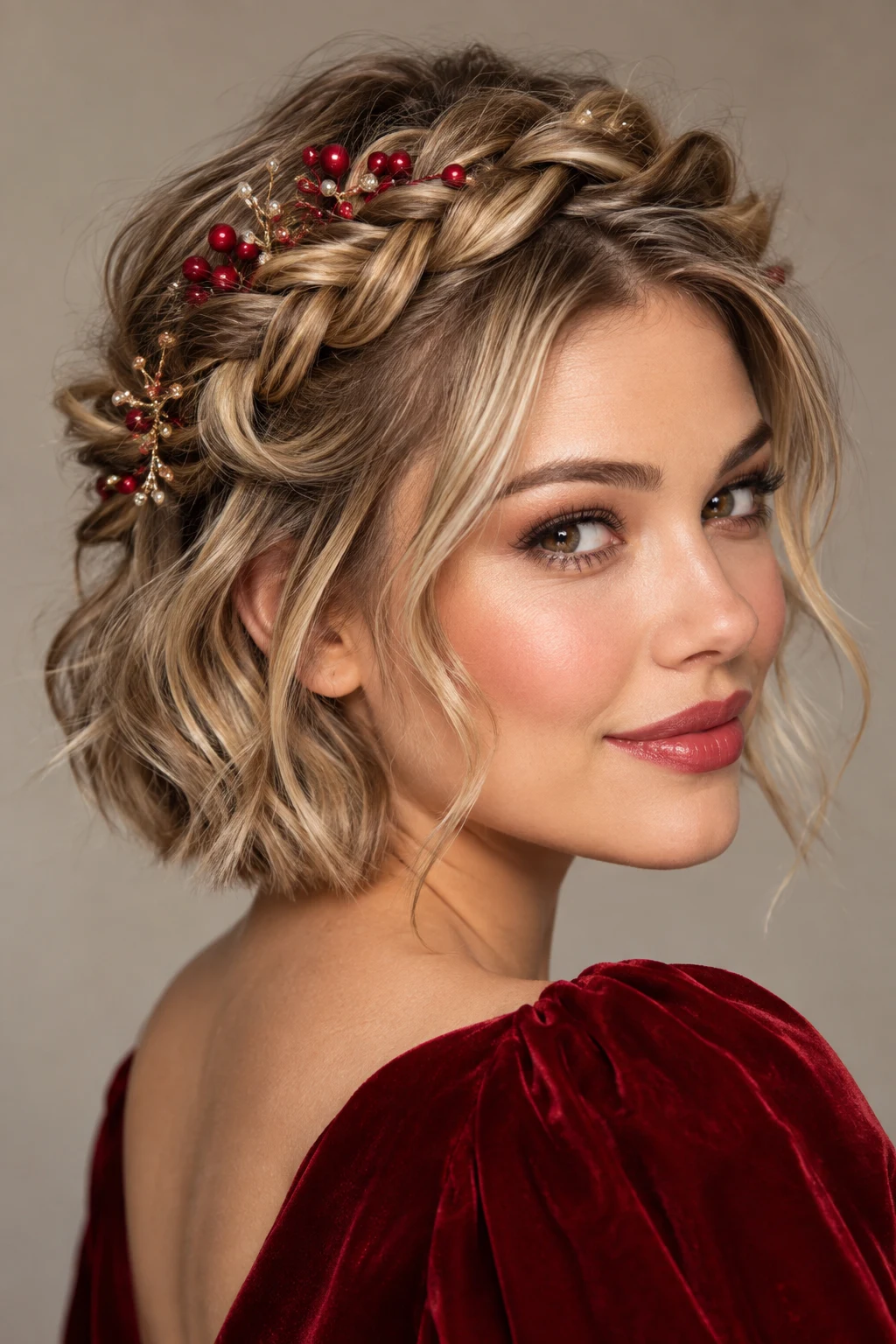 Braided Crown for a Short Bob — Christmas hairstyles for short hair style outfit