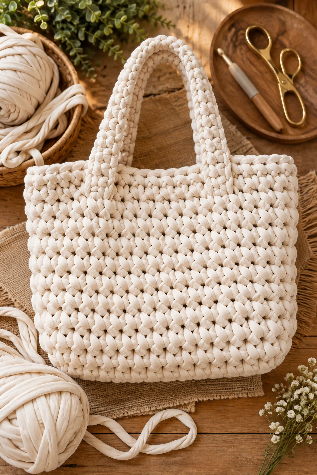 Oversized T-Shirt Yarn Tote — chunky bag crochet style outfit
