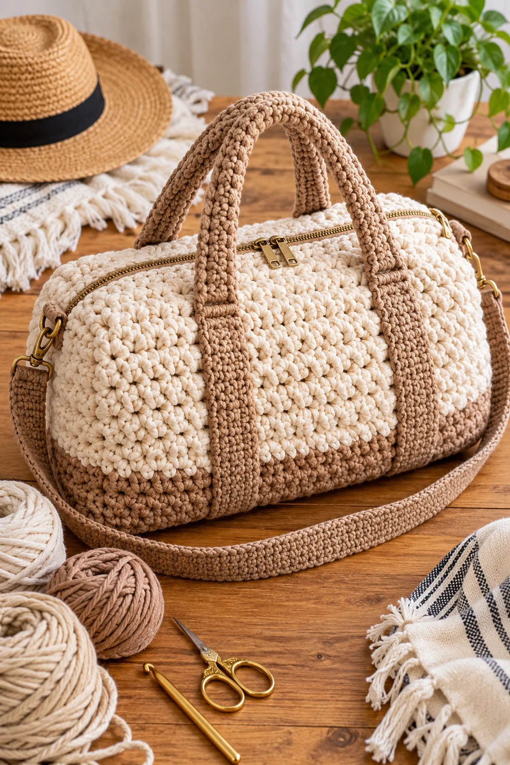 Cozy Weekend Travel Bag — chunky bag crochet style outfit