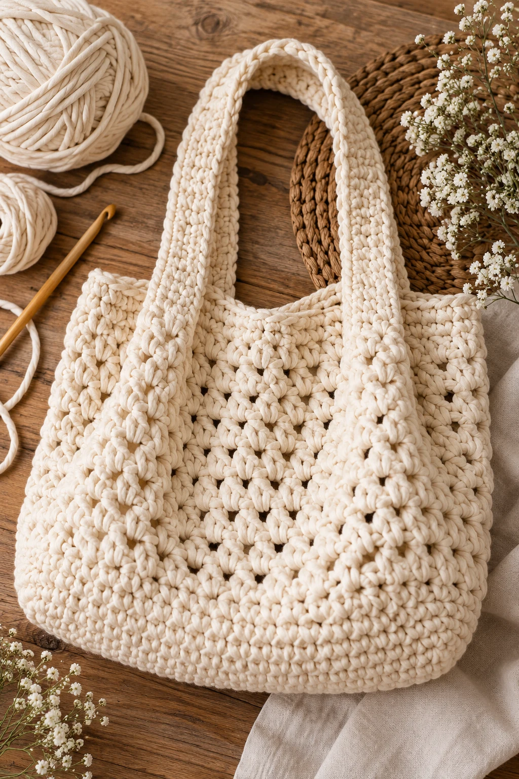 Creamy Oversized Market Tote — chunky bag crochet style outfit