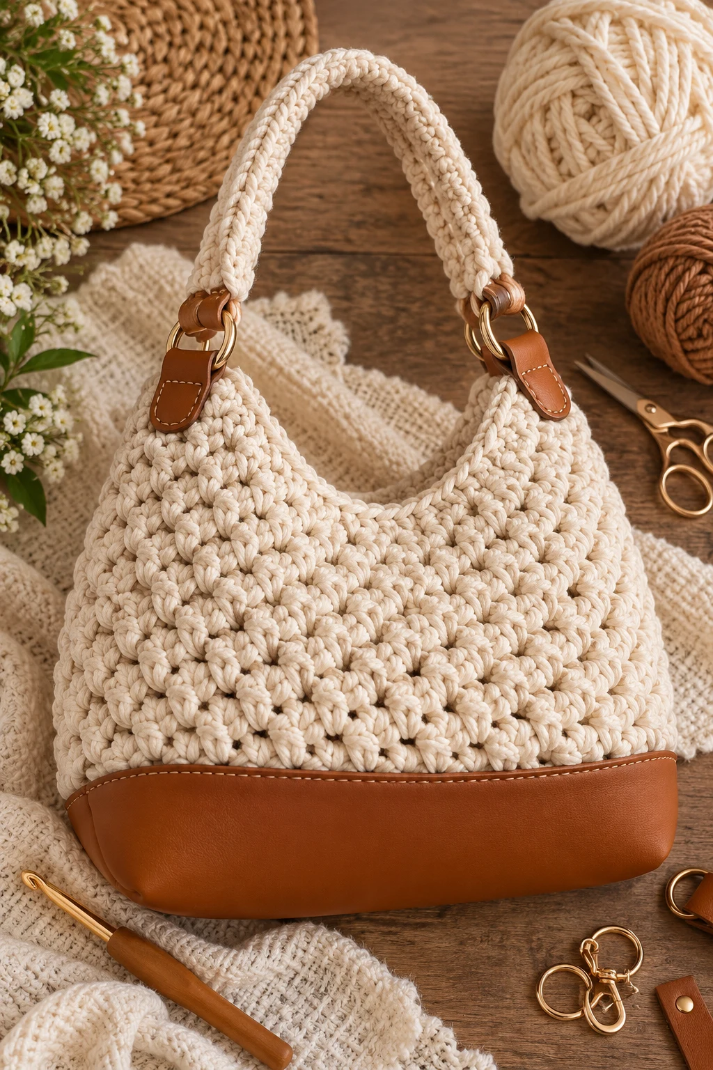 Chunky Bag Crochet With a Leather-Style Base — chunky bag crochet style outfit