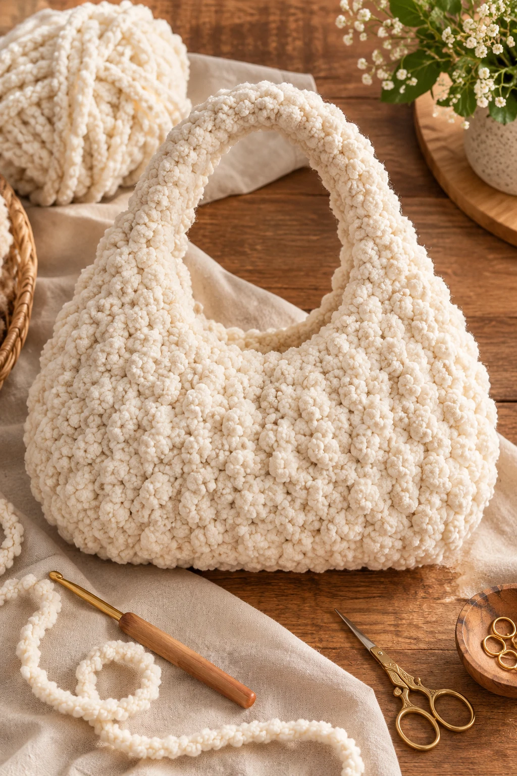 Chunky Bouclé Cloud Bag — chunky bag crochet style outfit