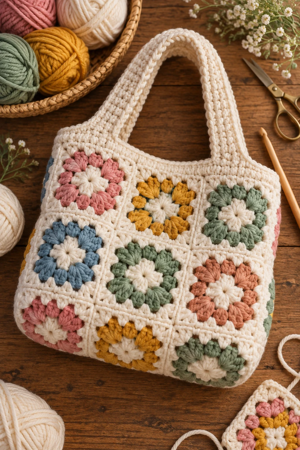 Chunky Granny Square Bag — chunky bag crochet style outfit
