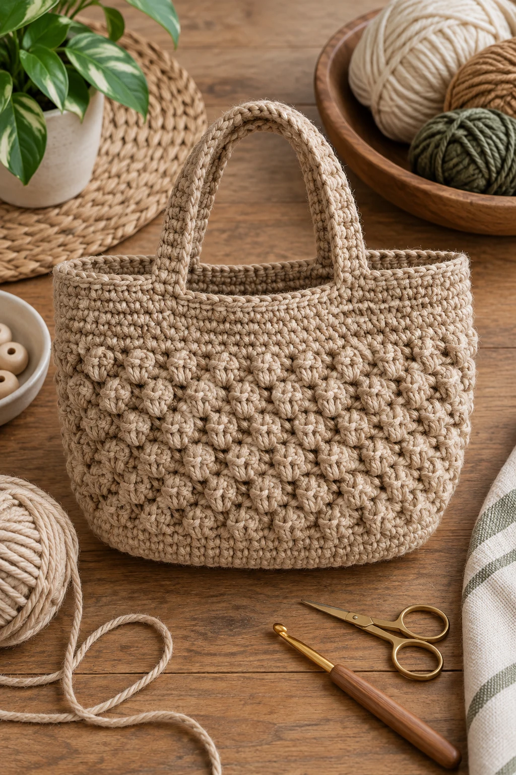 The Textured Basket Bag — chunky crochet bag style outfit