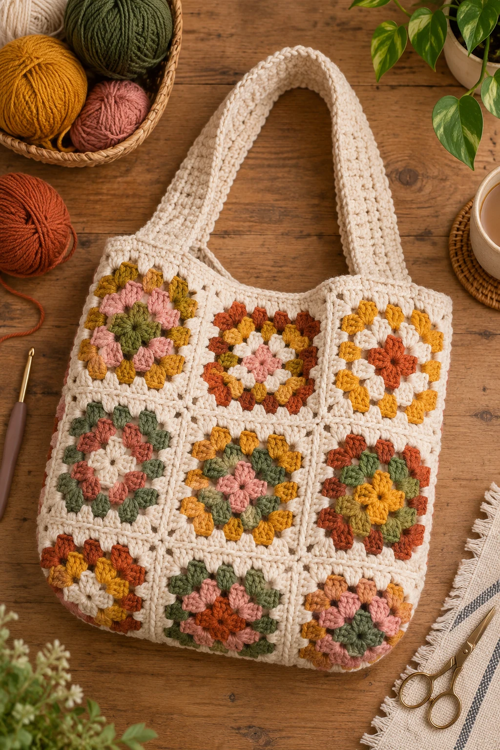 The Granny-Square Statement Bag — chunky crochet bag style outfit
