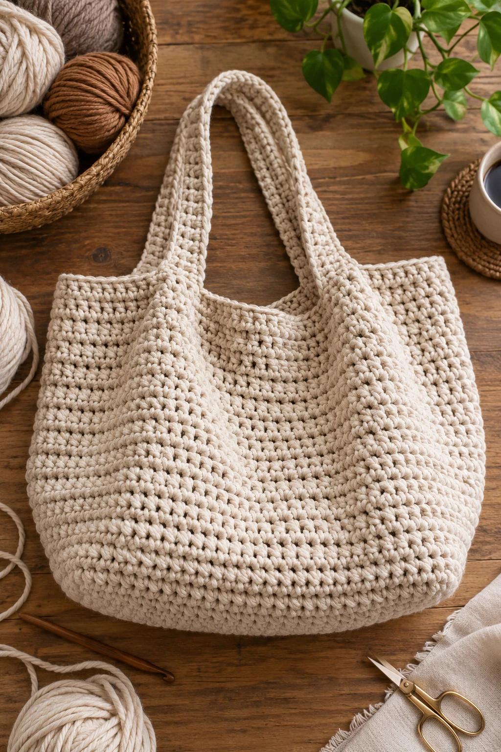 The Oversized Weekend Carryall — chunky crochet bag style outfit