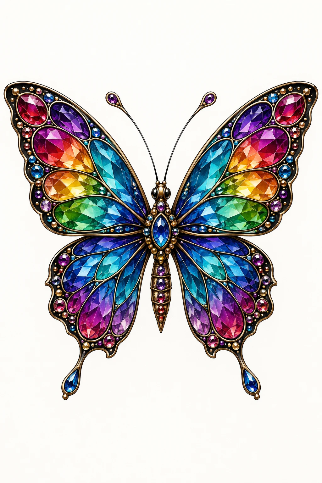 Rainbow Jewel Butterfly — Colorful Butterfly Tattoo With Gemstone Wings — colorful butterfly tattoo style outfit