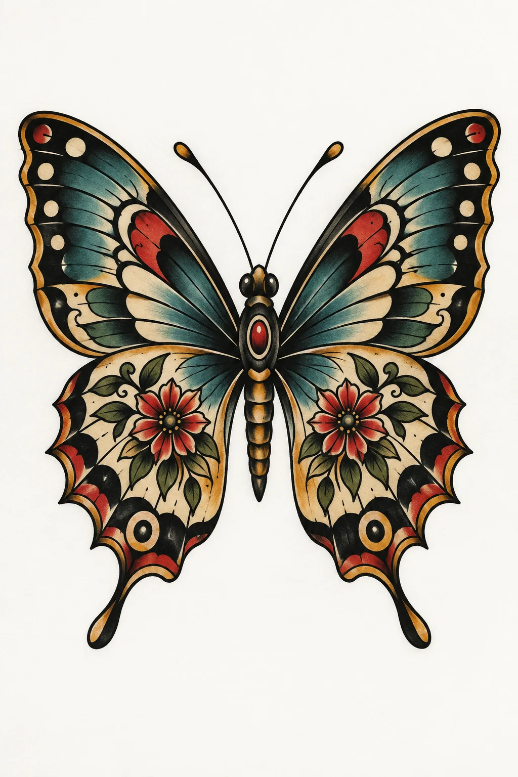 Vintage Butterfly Flash — colorful butterfly tattoo style outfit