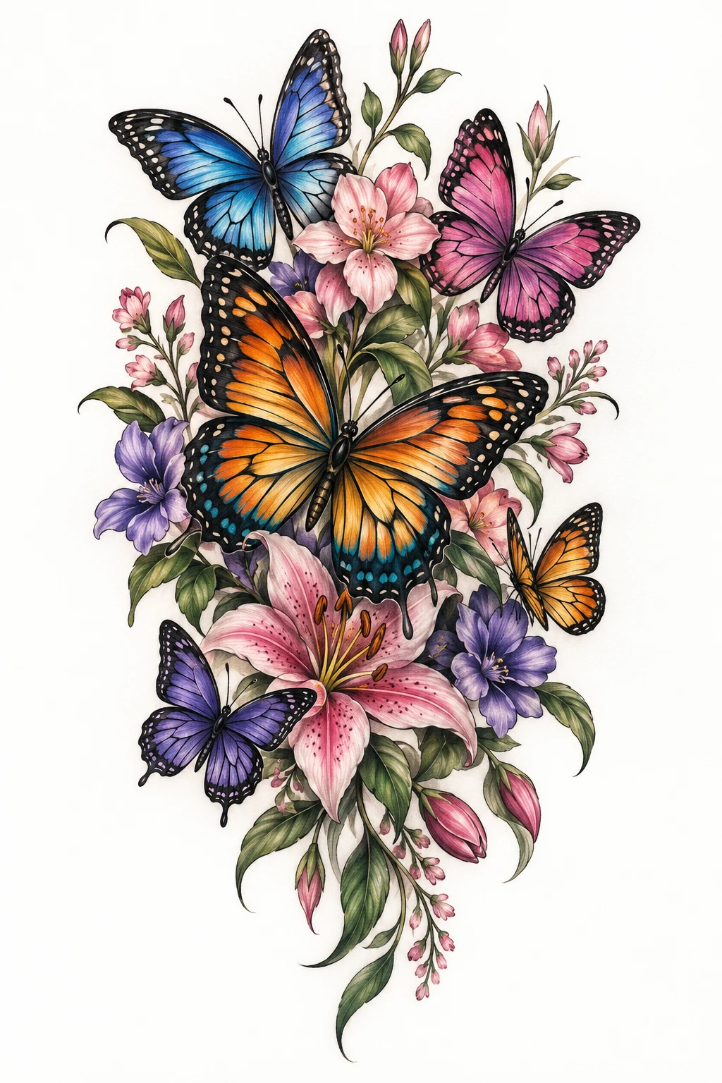 Butterfly Bouquet Cluster — colorful butterfly tattoo style outfit