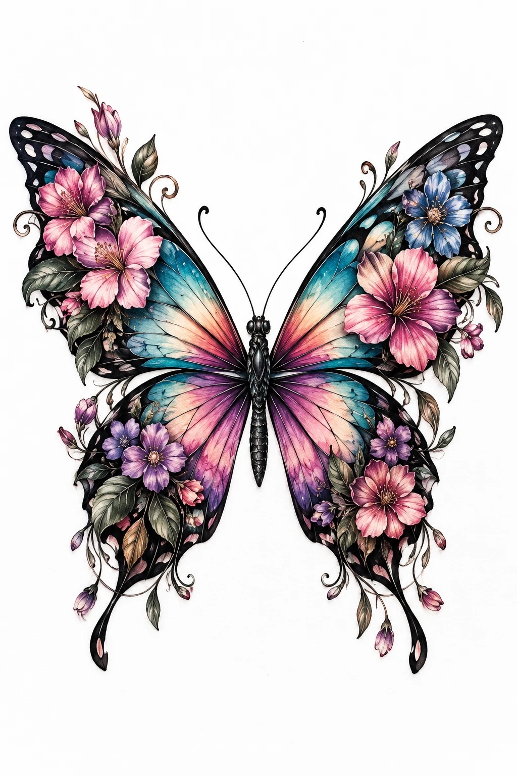 Floral Butterfly Fusion — colorful butterfly tattoo style outfit