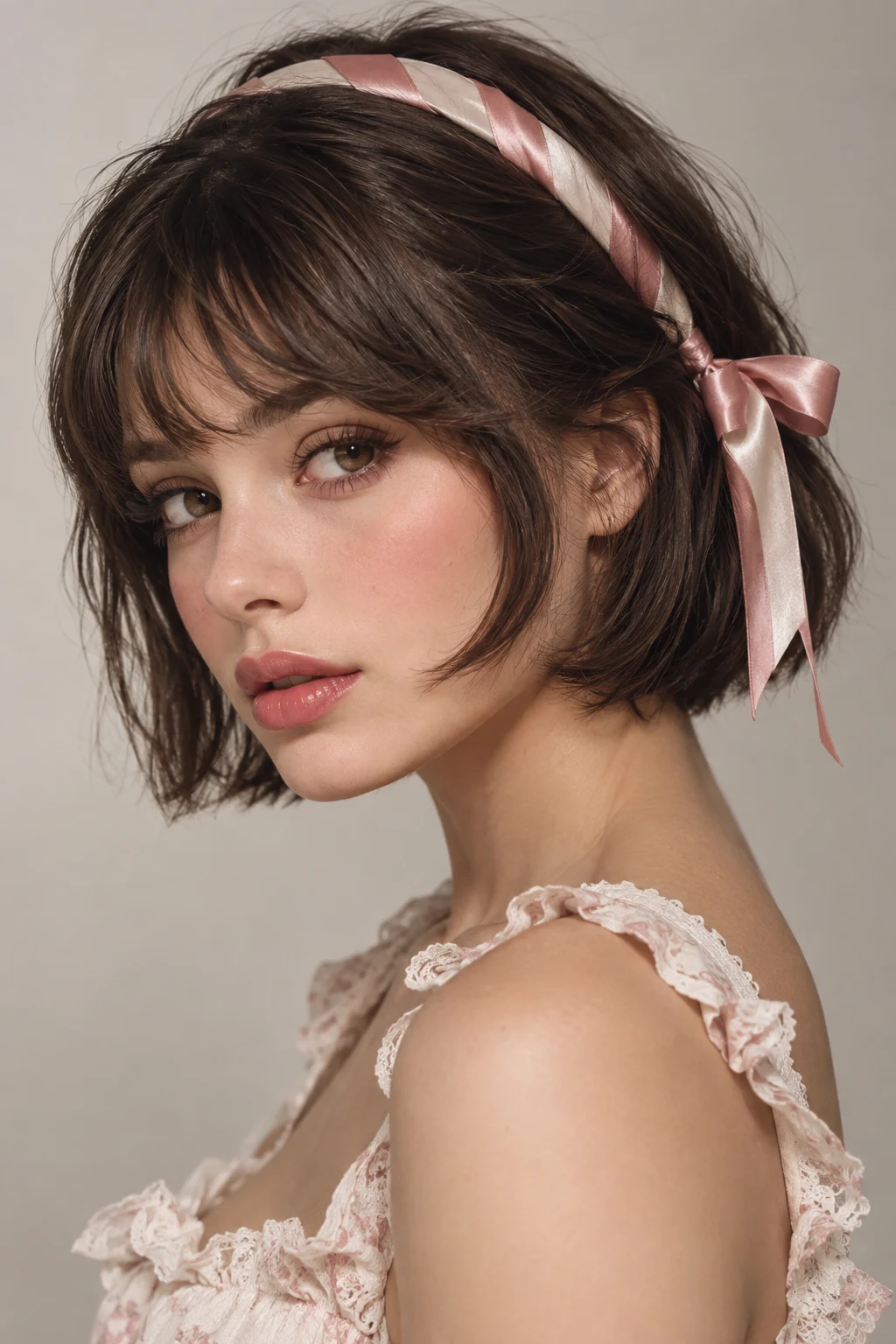 Ribbon-Wrapped Headband Bob — coquette hairstyles short style outfit