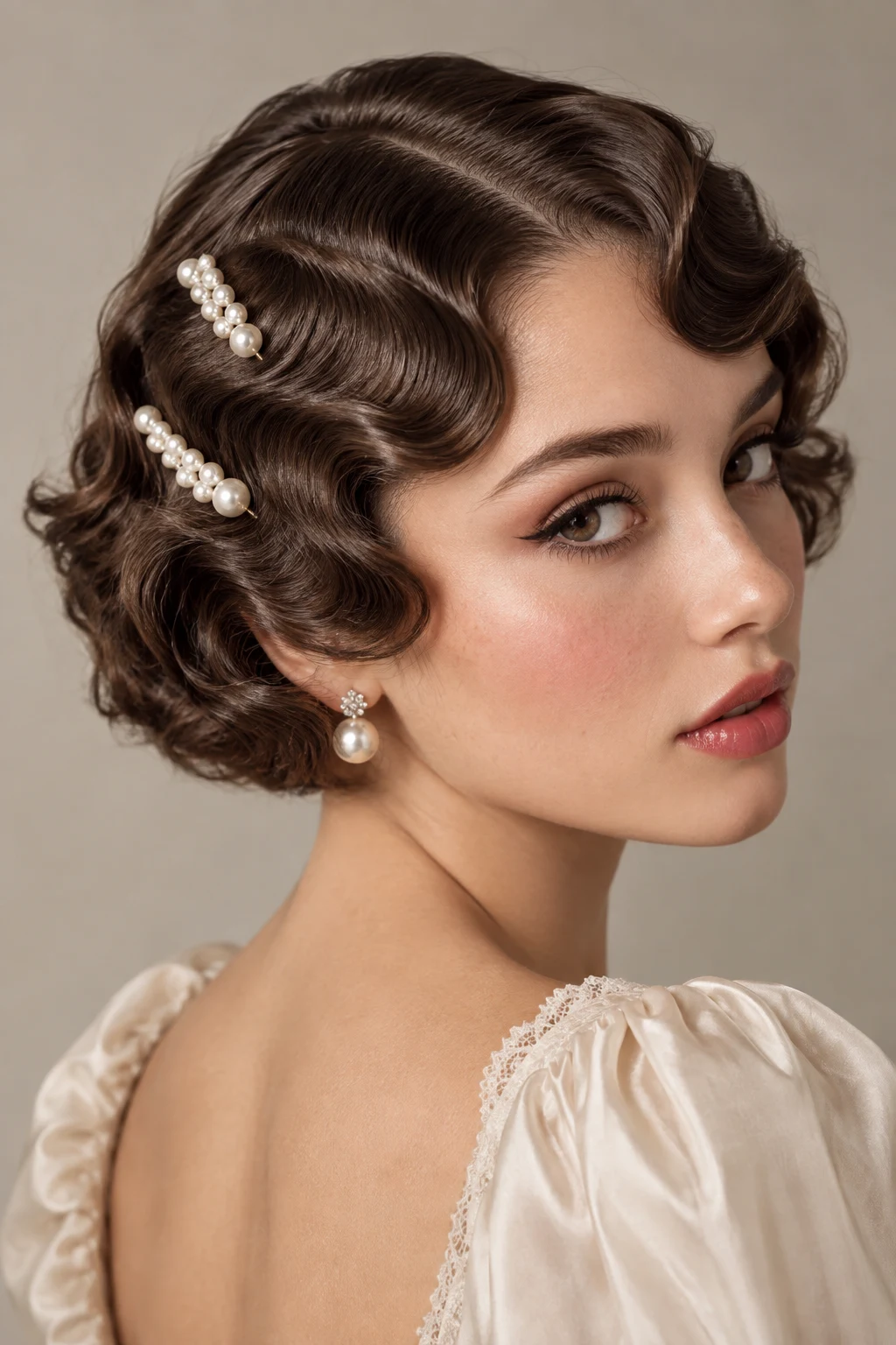 Pearl-Pinned Finger Waves — coquette hairstyles short style outfit