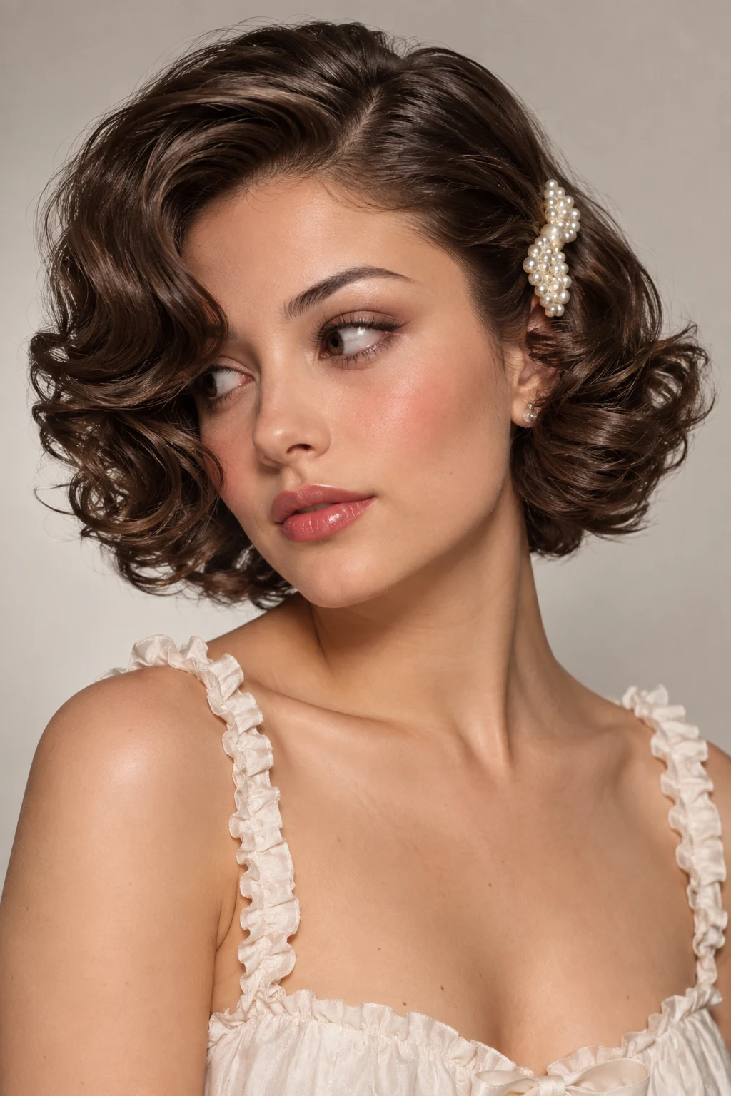 Glossy Side-Part Curls — coquette hairstyles short style outfit