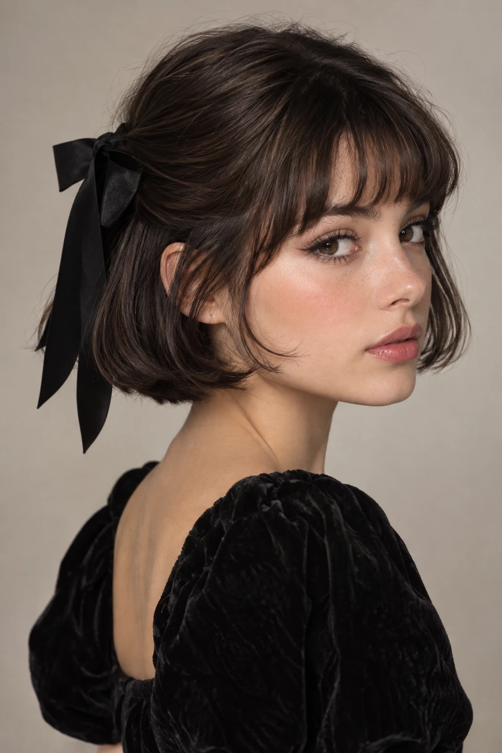 The Black-Ribbon French Bob — coquette hairstyles short style outfit