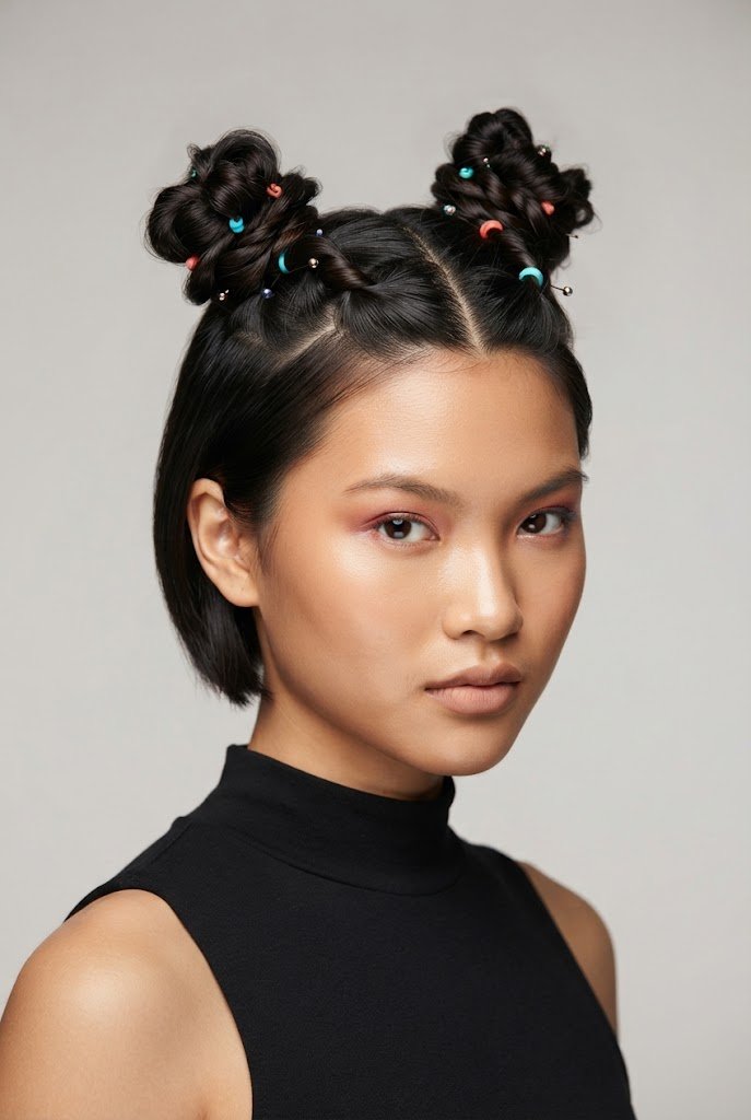 Twisted Space Buns — crazy hairstyles for short hair easy style outfit