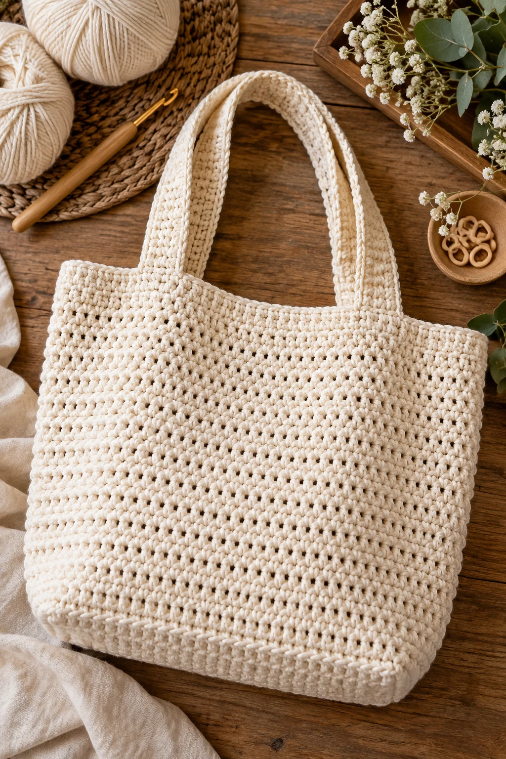 Classic Cream Market Tote — crochet a bag style outfit