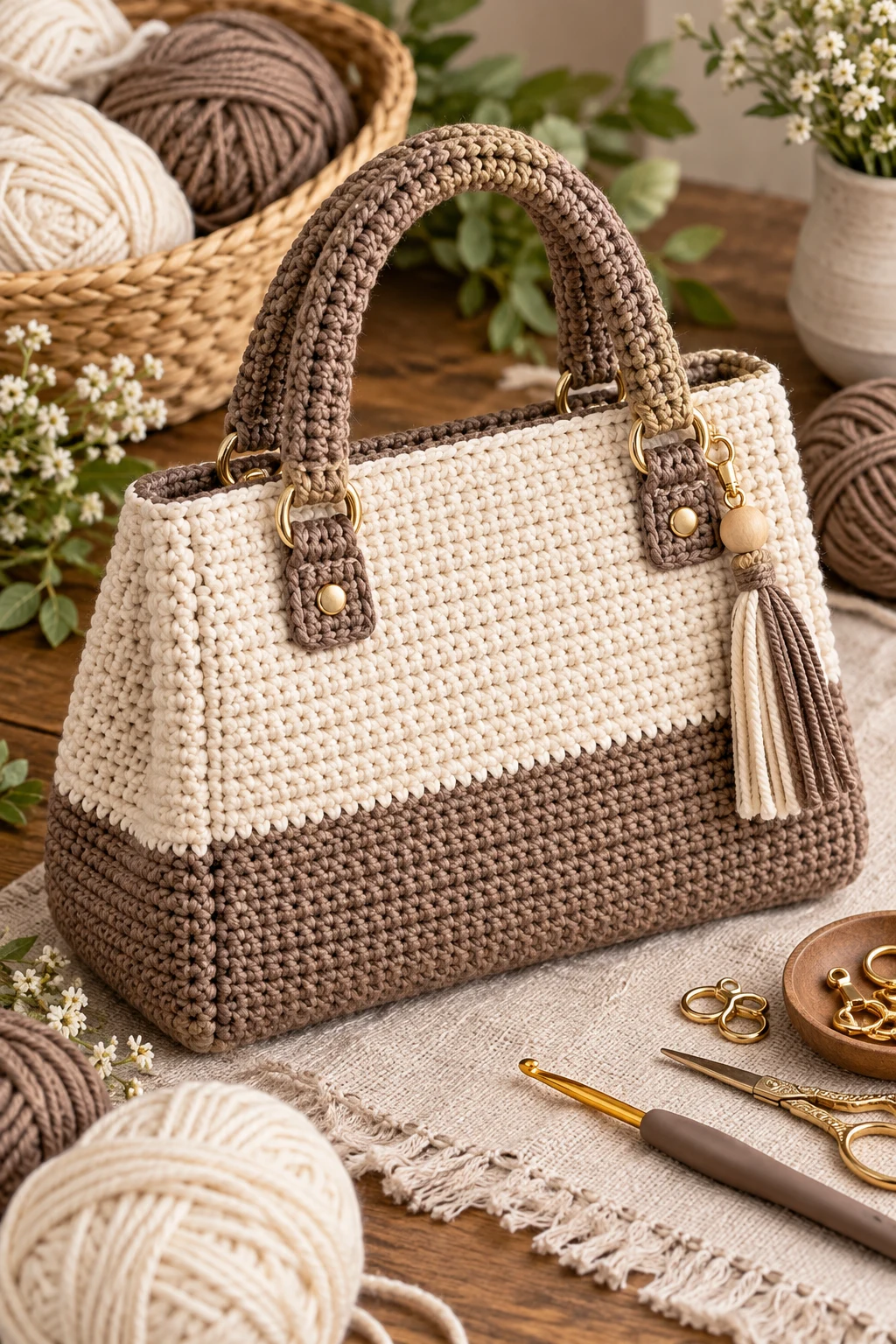 Structured Two-Tone Handbag — crochet a bag style outfit
