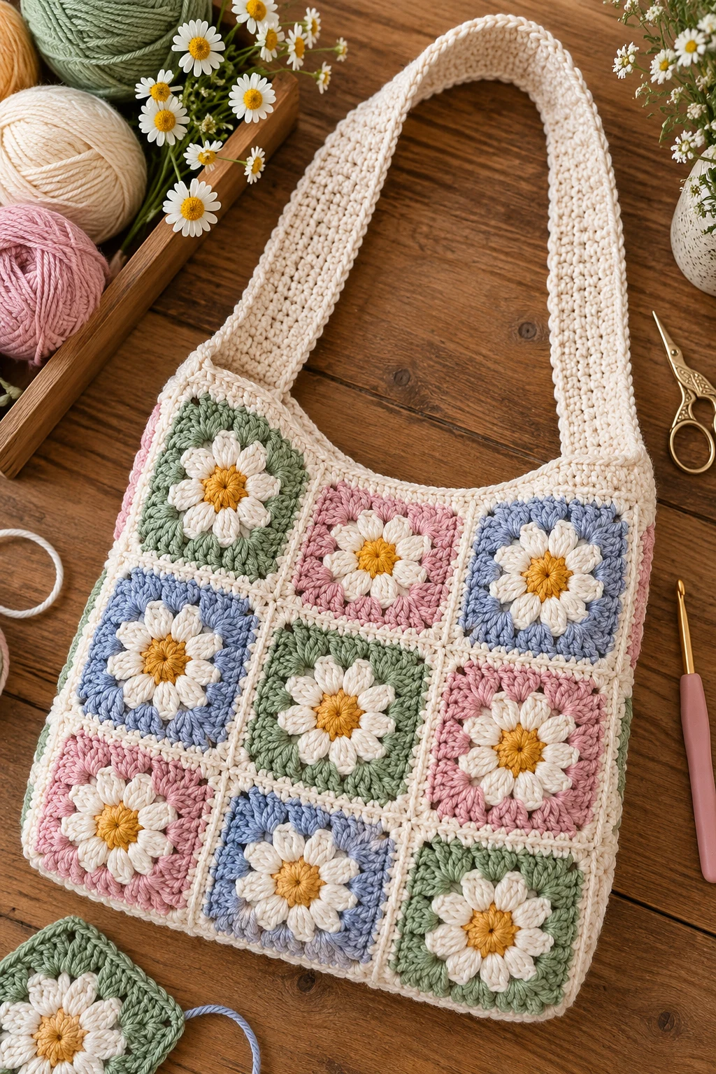 Granny Square Shoulder Bag — crochet a bag style outfit