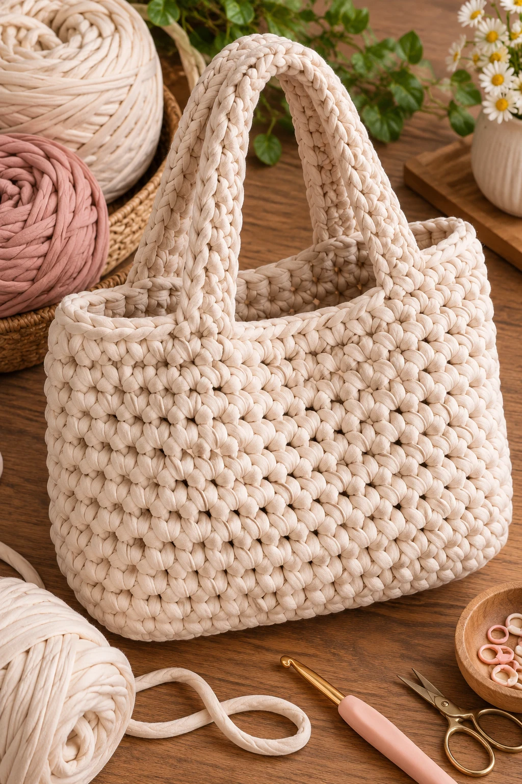 Chunky T-Shirt Yarn Tote — crochet a bag style outfit