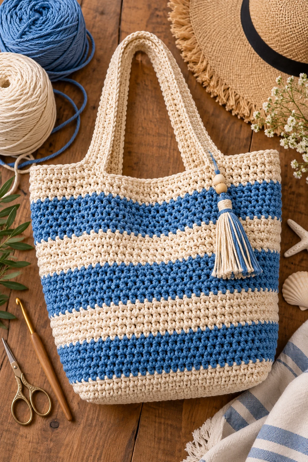 Striped Beach Bag — crochet a bag style outfit