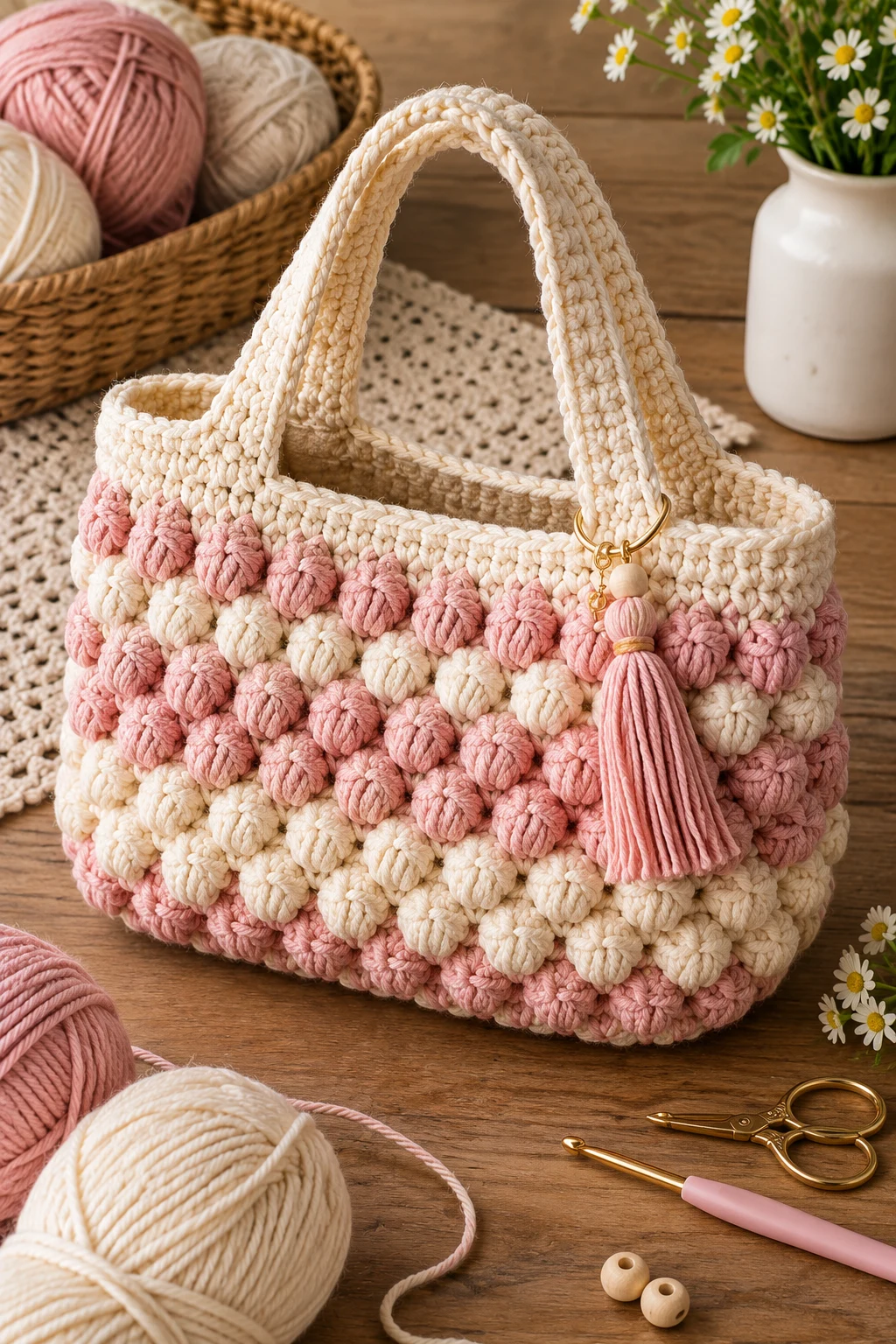 Bobble-Stitch Statement Bag — crochet a bag style outfit