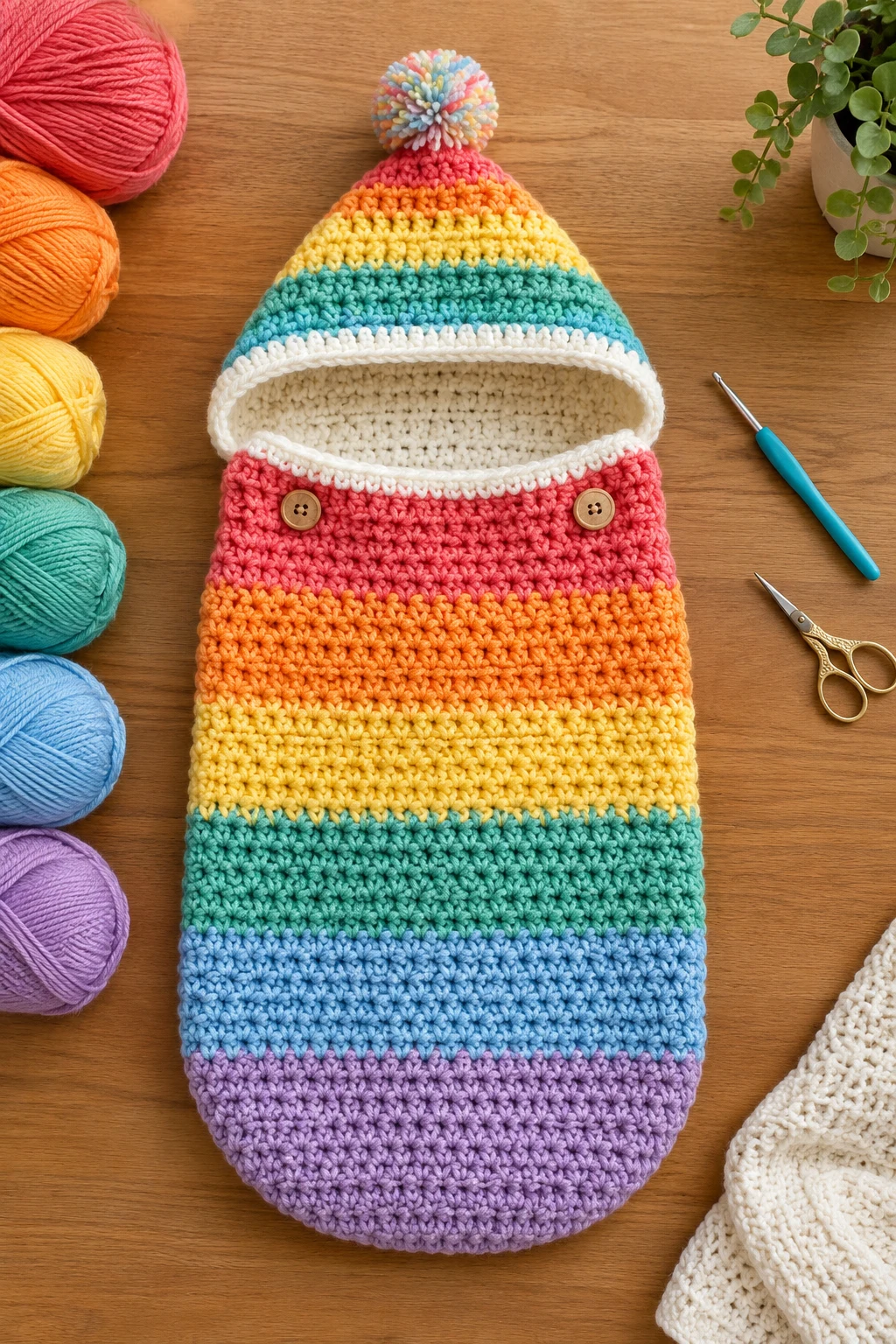 Rainbow Stripe Crochet Baby Sleeping Bag — crochet baby sleeping bag style outfit