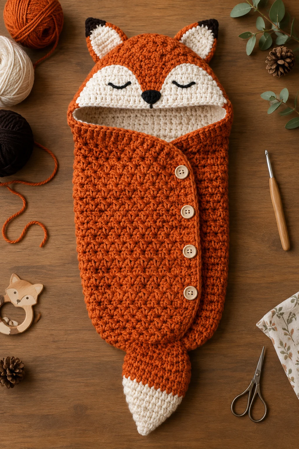Woodland Fox Crochet Baby Sleeping Bag — crochet baby sleeping bag style outfit