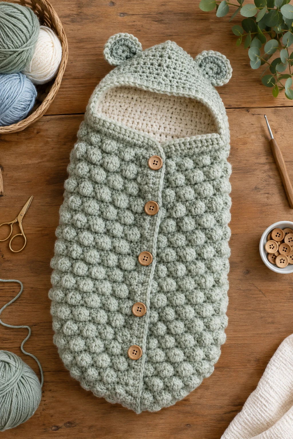Bobble Stitch Crochet Baby Sleeping Bag — crochet baby sleeping bag style outfit