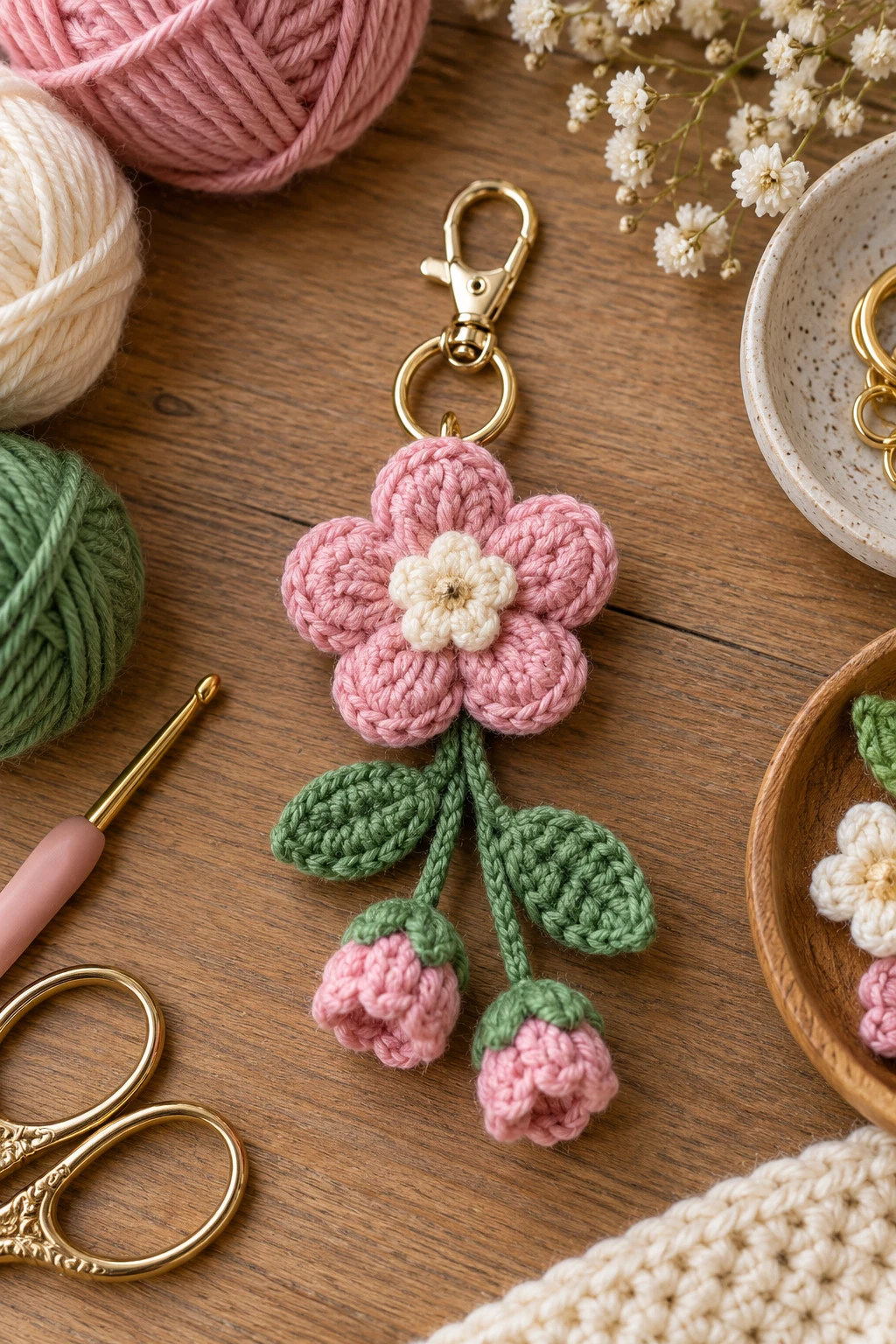 Mini Crochet Flower Charm — Crochet bag accessories style outfit