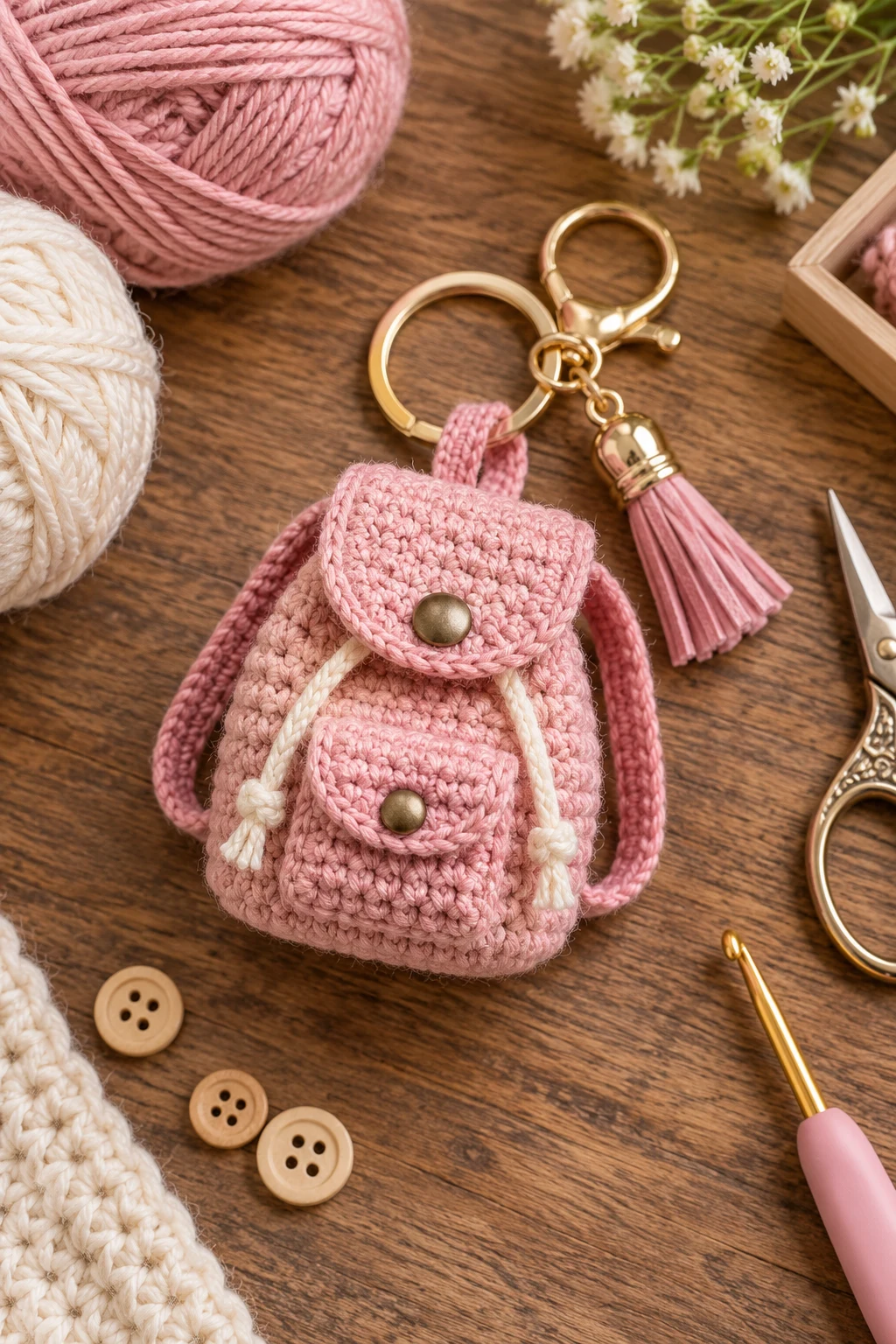 Tiny Crochet Backpack Keychain — Crochet bag accessories style outfit